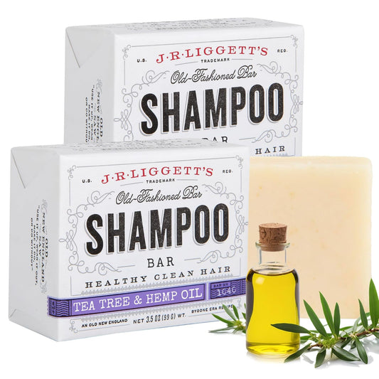 J·R·LIGGETT'S Shampoo Bar - Tea Tree Formula, All Natural Solid Shampoo Bar for Hair with Coconut Oil & Almond Oil, Sulfate Free, GMO Free, Fragrance-Free, Managing Scalp Conditions, 3.5 oz - 2 Pack