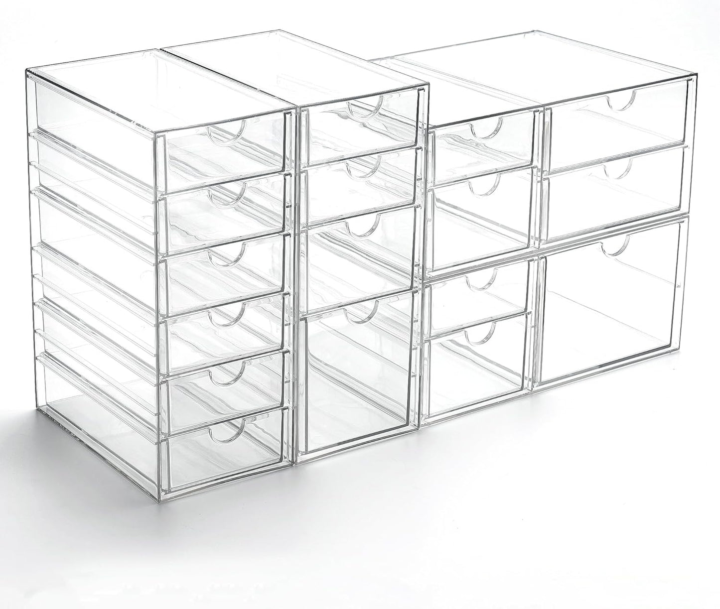 Prsildan Acrylic Drawer Organizer with 17 Drawers, Craft Office Desk Makeup Organizers Accessories, Set of 4 Clear Stackable Storage Drawers for Vanity, Countertop, Jewelry, Art Supply Organization