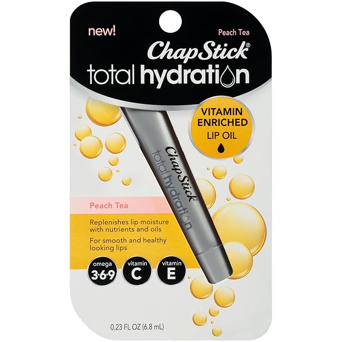 Chapstick Total Hydration VitaminEnriched Lip Oil Lip Care Oz, Non-Tinted, Peach Tea, 0.23 Ounce