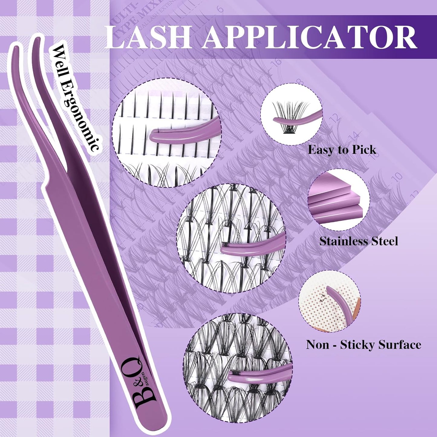 B&Qaugen B&Q Lash Extension Kit 10-16mm Eyelash Extension Kit Multi-Type A Lash Clusters Kit 256PCS Lash Clusters with Bottom Lashes, 7D Wispy Spikes Fans, Bond & Seal, Lash Tweezer (spike-A-10-16mm)