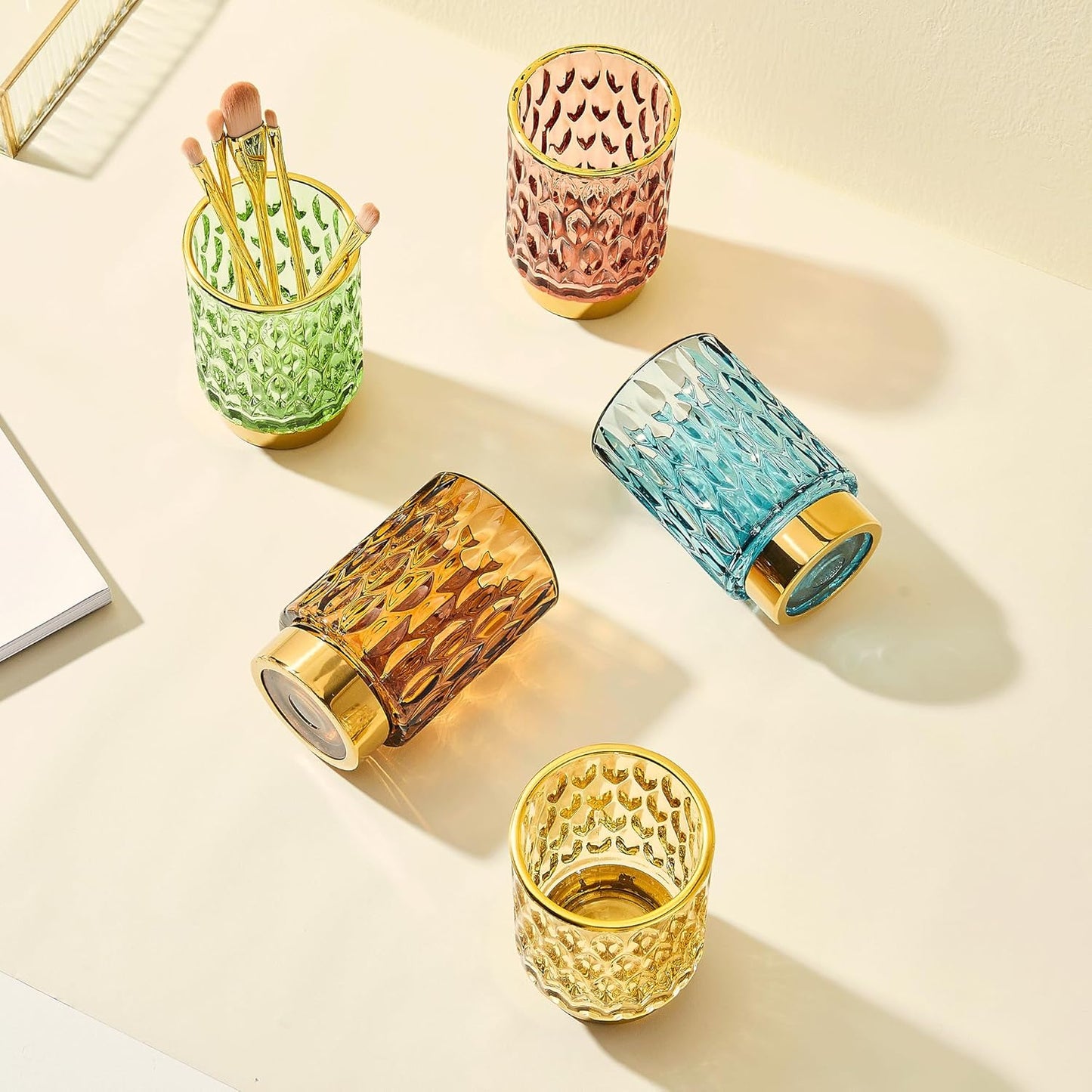 Makeup Brush Holder Organizer,Toothbrush Holders,Desk Pen Pencil Holder,Multifunctional Vintage Glass Brush Cup(A39-1-US)