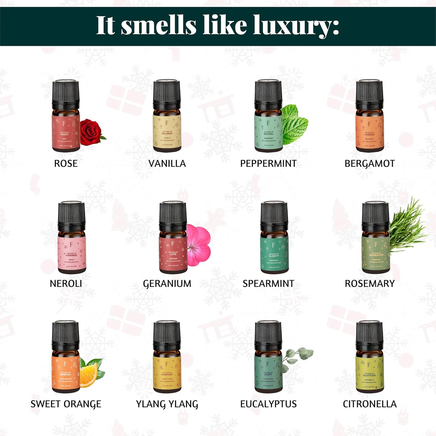 Folkulture Essential Oils Set for Diffuser for Home | Set of 24 Essential Oils | Vanilla, Rosemary, Peppermint | Fragrance Oil Scents for Gifts for Women | Wellness Gift Set