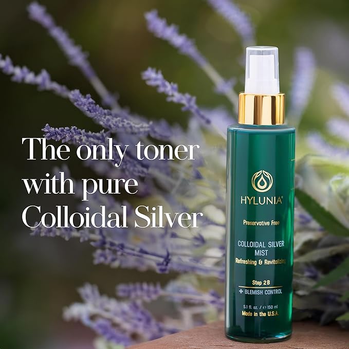 Hylunia Colloidal Silver Mist Toner 5.1 fl. oz. – Hydrating Versatile Toner for Acne-Prone Inflamed Skin | Infused with Colloidal Silver & Lavender for Glowing Skin Cuts & Burns, Body-Refresher