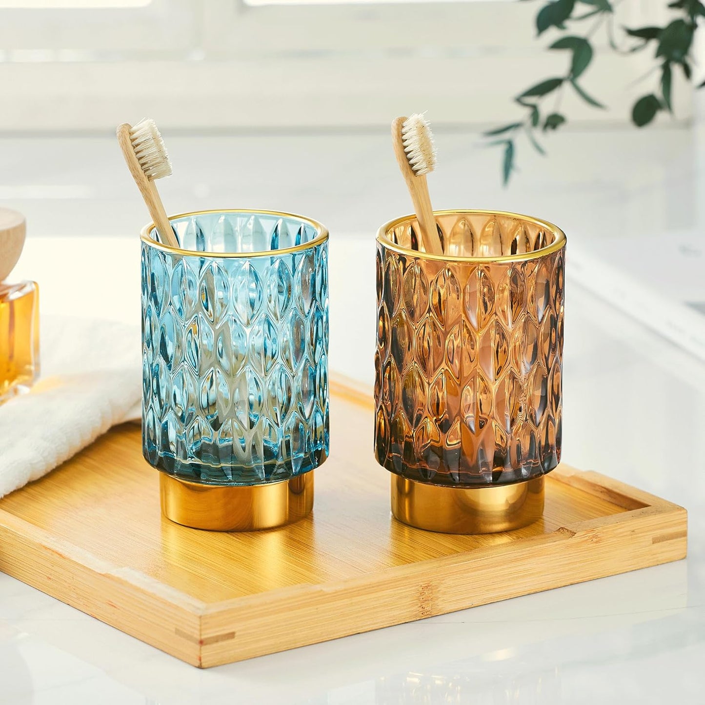 Makeup Brush Holder Organizer,Toothbrush Holders,Desk Pen Pencil Holder,Multifunctional Vintage Glass Brush Cup(A39-5-US)