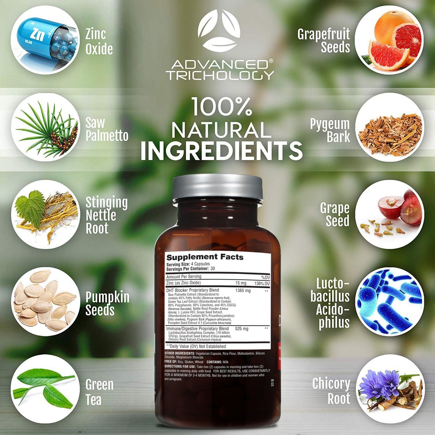 Advanced Trichology DHT Blocker - Hair Growth Supplement for Genetic Thinning for Men and Women | Approved* by American Hair Loss Association - 120 Count (Pack of 1)