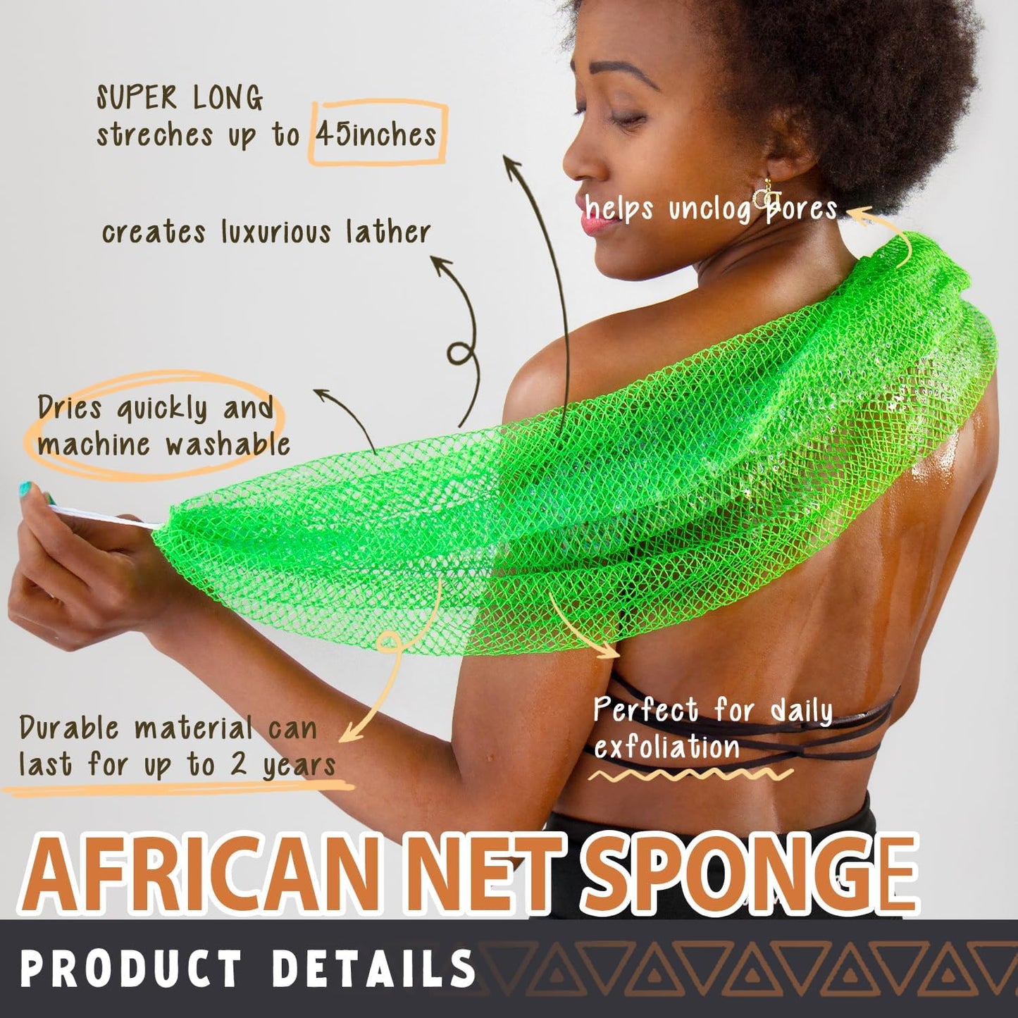 African Net Sponge Authentic - 2 Pieces Real African Exfoliating Sponge with Knots - Afro Back Scrub Net for Body Exfoliator - Bath Loofah Washcloth for Shower Essentials