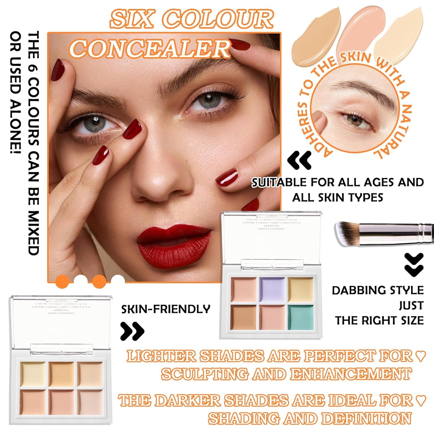 12 Colors Correcting Concealer Contour Makeup Palette, 6 in 1 Color Corrector Palette,Highlighting Concealer Palette Contouring Liquid Foundation Makeup Kit with Brush(2PCS)