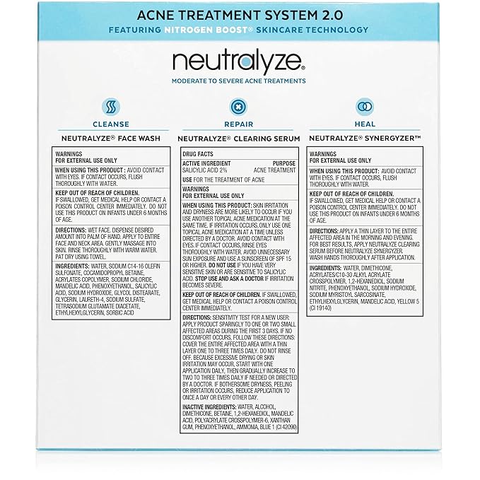 Moderate To Severe Acne Treatment Kit 2.0 - Maximum Strength Acne Kit, 2% Salicylic Acid, 2% Mandelic Acid & Nitrogen Boost Skincare Technology - Acne Treatment for Teens & Adults (90+ Day)
