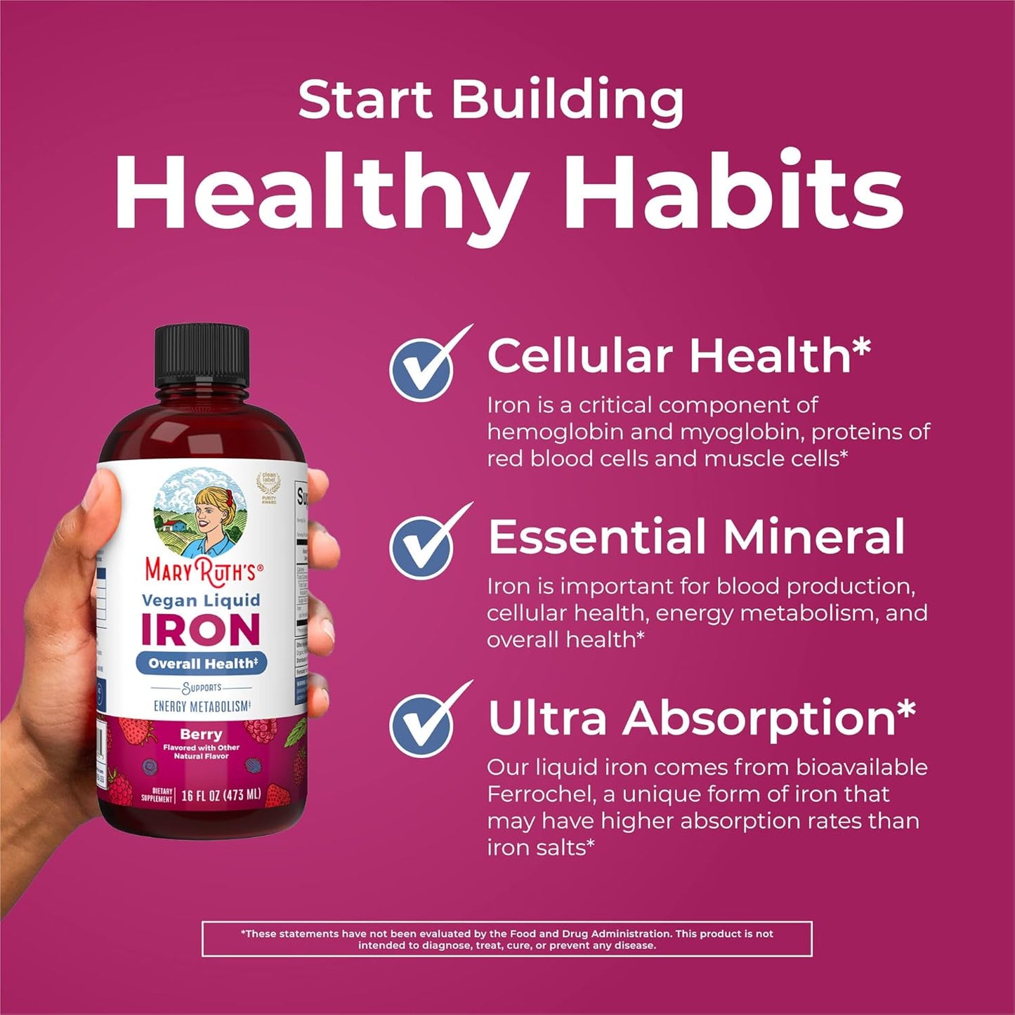MaryRuth Organics Iron Supplement for Women Men & Kids, Liquid Iron Supplement for Women Men & Kids, Iron for Healthy Blood & Oxygen, Ages 4 & Up, Sugar Free, Vegan, Non-GMO, Gluten Free, 15.22 Fl Oz