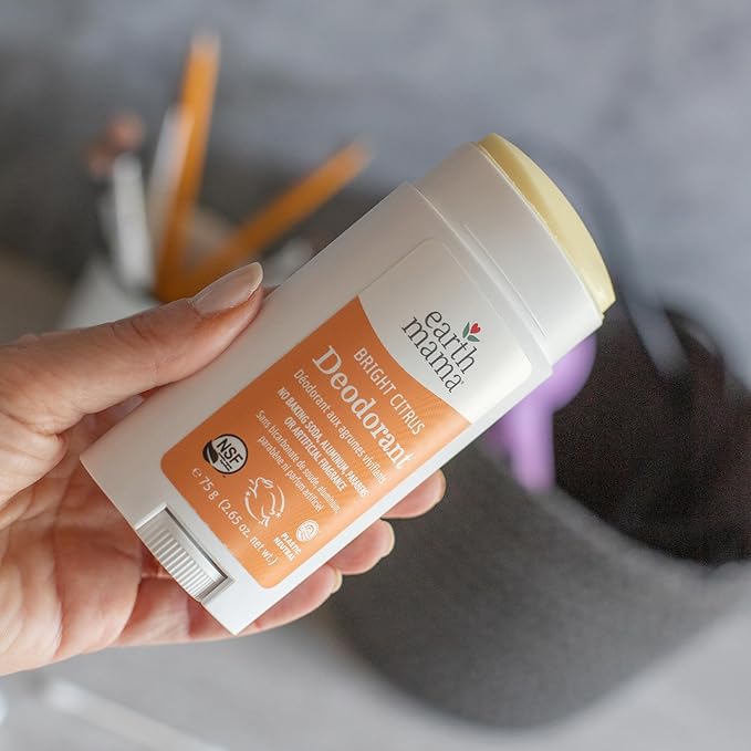 Earth Mama Bright Citrus Deodorant | Safe for Sensitive Skin, Pregnancy and Breastfeeding, Contains Organic Grapefruit and Calendula, No Baking Soda or Aluminum, 2.65-Ounce (2-Pack)