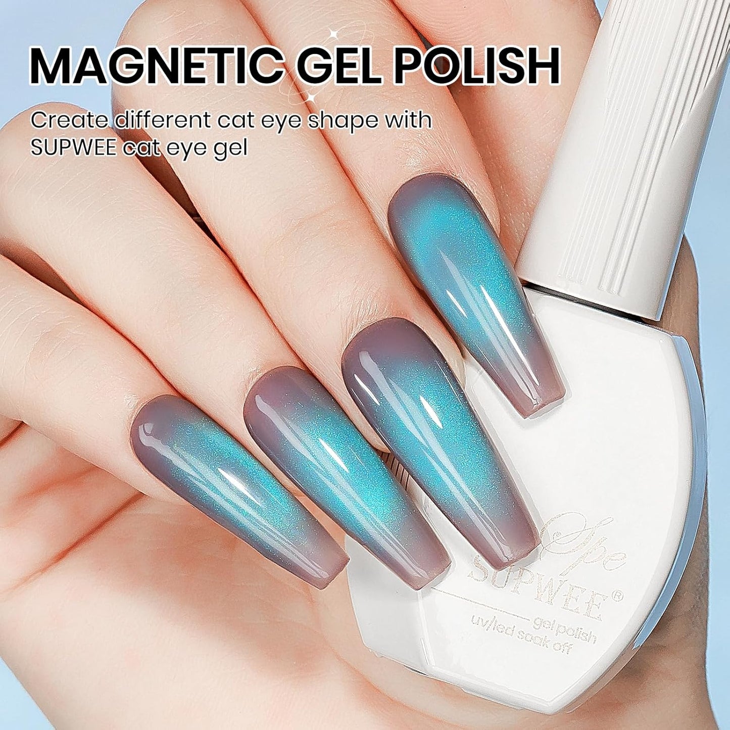 Cat Eye Gel Nail Polish, 15ML Jelly Glass Blue CatEye Effect with Magnetic Stick Shimmer Glitter Effect Soak Off Salon DIY at Home