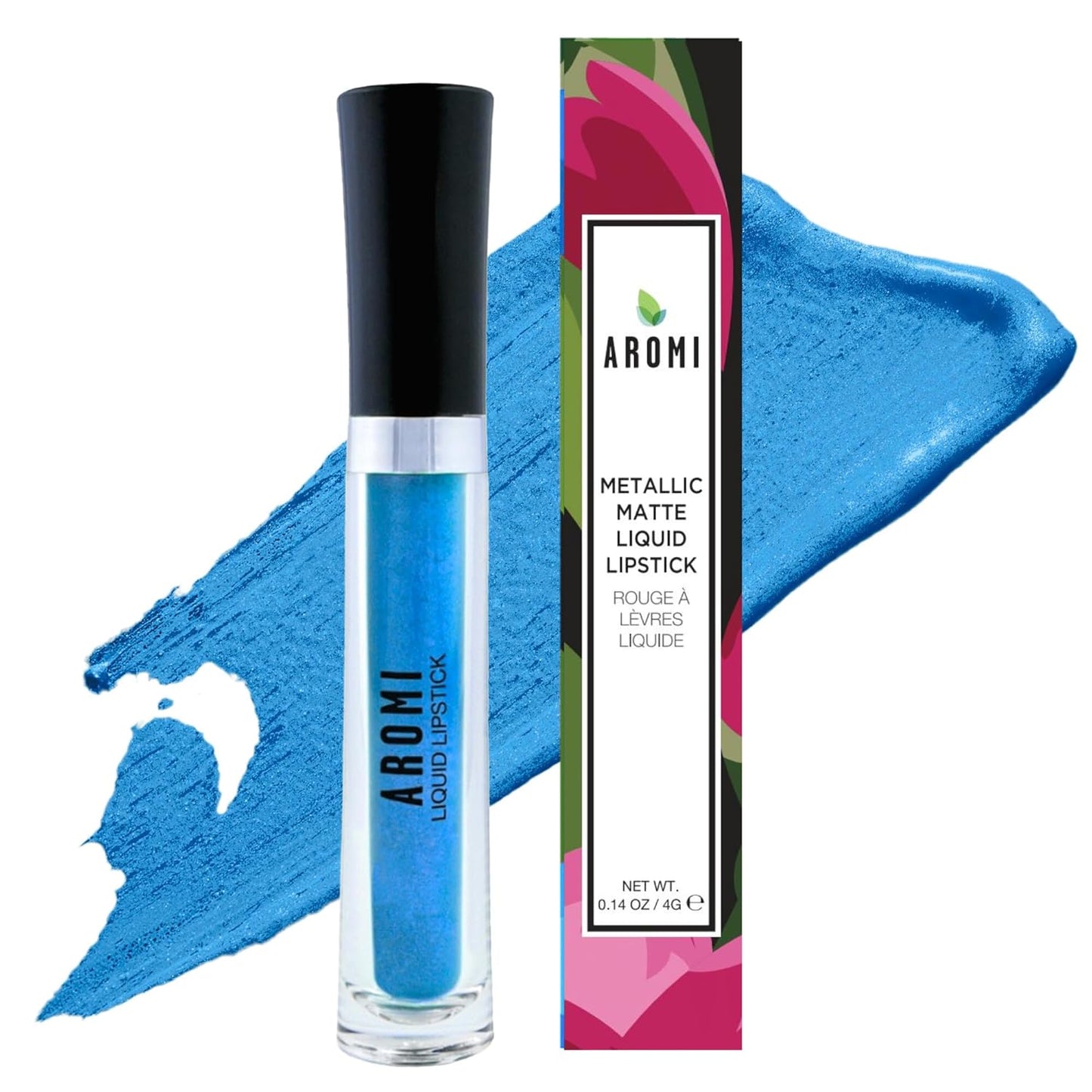 Aromi Bright Blue Metallic Liquid Lipstick | Sparkly Sky Lip Color with Shimmery Finish, Vegan Makeup, Cruelty-free, Long-lasting (Snow Queen)
