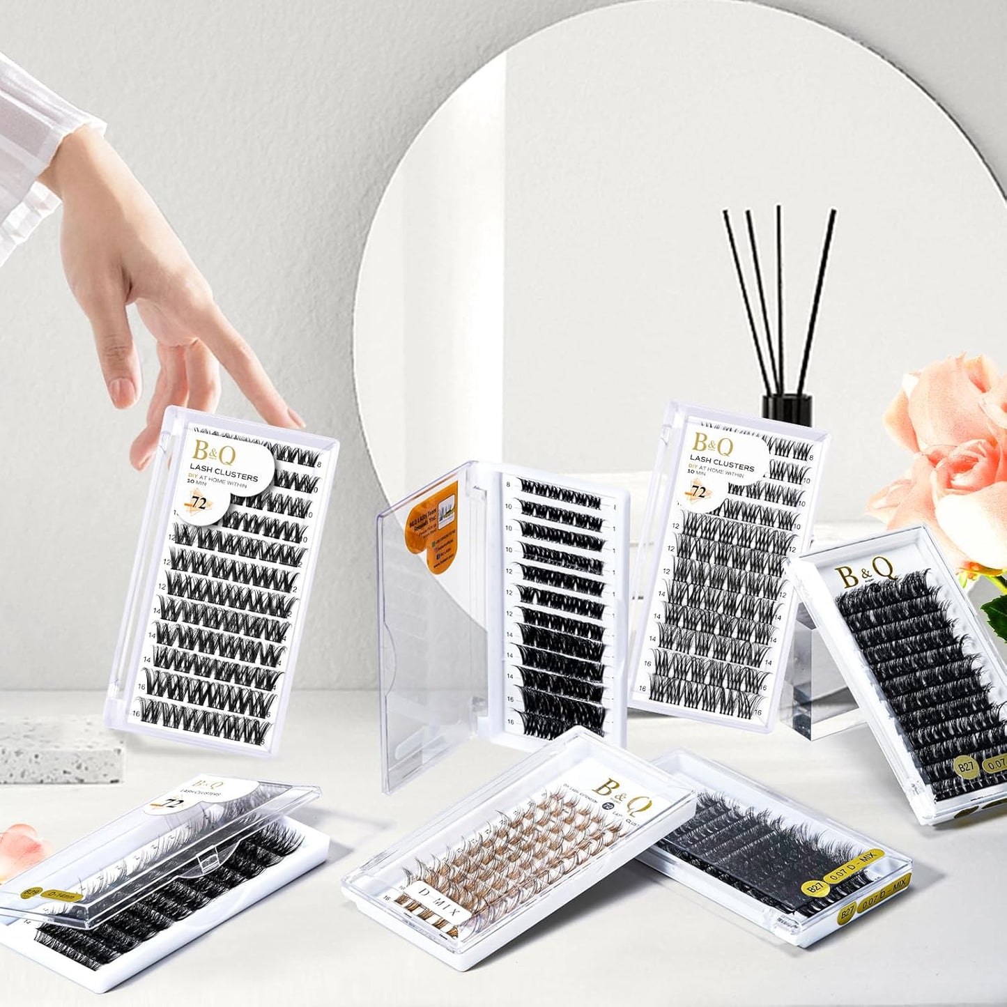 Lash Clusters B20 Mixed Tray Manga Lashes 72 Clusters Lashes B&Qaugen LASH DIY Eyelash Extensions C D Curl Wispy Spiky Eyelash Clusters Extensions Individual Lashes Cluster at Home (B20,D-8-16MIX)