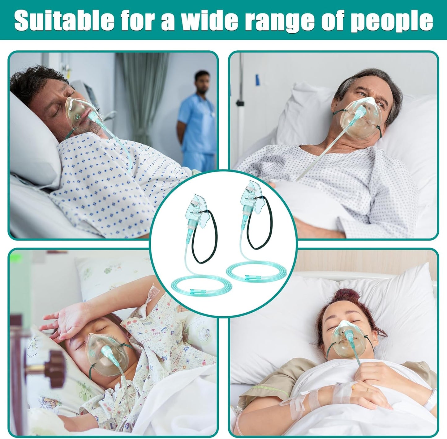 Geiserailie 2PCS Pediatric Elongated (M) Oxygen Mask with 6.6 Ft Tubing and Adjustable Elastic Strap, Pediatric Elongated Oxygen Mask with Tubing, Breathing Masks for Face