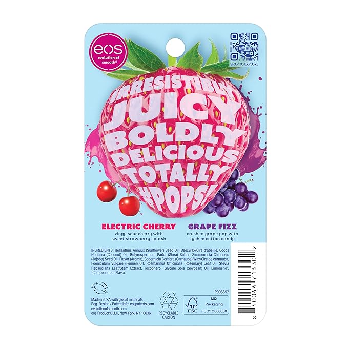 eos FlavorLab Pops! Lip Balm- Electric Cherry & Grape Fizz, Limited-Edition, 0.14 oz, 2-Pack