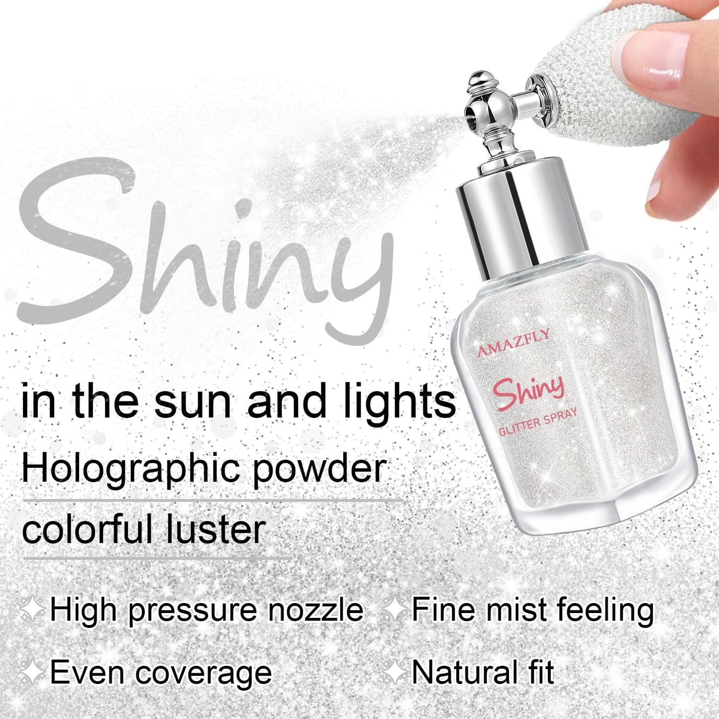 Hair and Body Glitter Spray, Shimmering Powder Sparkle Powder Makeup, Glitter Loose Sparkle Makeup for Body Highlighter,Festival Prom Rave Accessories (Pearl White)