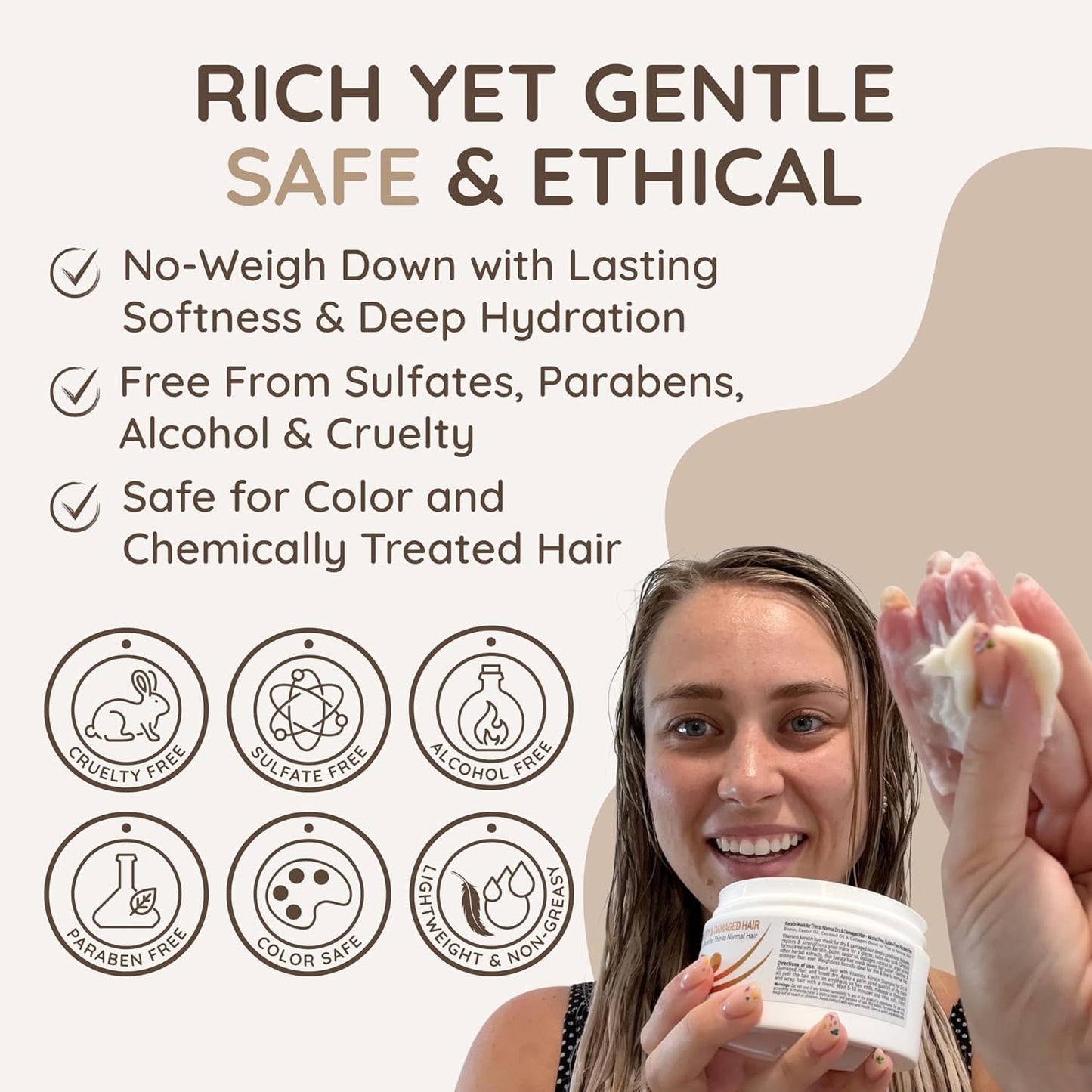 VITAMINS hair cosmetics Keratin Hair Mask - Protein Repair Keratin Treatment - Deep Conditioner for Dry, Damaged, Curly, Straight & Frizzy Hair with Biotin, Collagen & Castor Oil - 13.5 Fl Oz