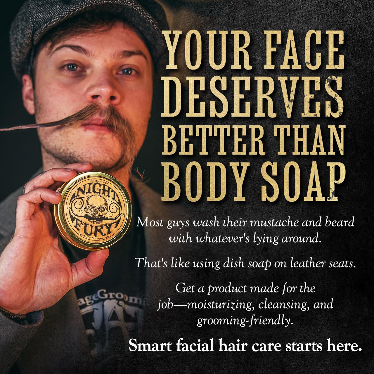 Night Fury Beard & Mustache Wash Bar – Citrus Scent – Gentle Lathering Face Soap for Men – Deep Clean, Softens Facial Hair, Removes Wax Build-Up – Natural Ingredients – Grooming Bar in Travel Tin