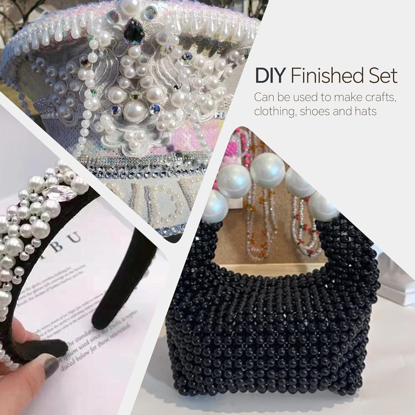 60g Black White Pearls Rhinestones for Crafts Mixed Size 3mm-10mm AB Color Round Half Pearls Flatback Pearl Beads and Resin Rhinestones Set for Face Art with Glue