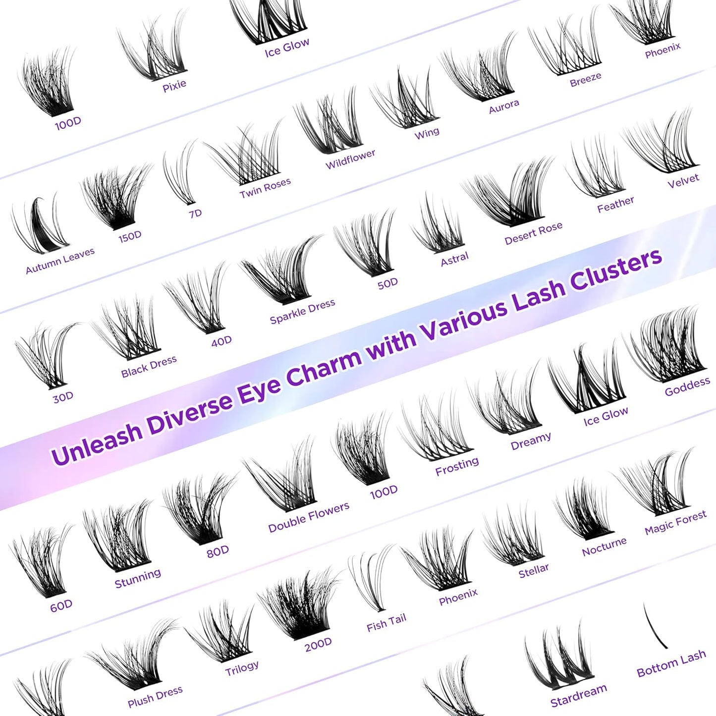 Lash Extension Kit DIY Lash Clusters Kit Eyelash Extensions Individual Lashes Extensions with (Bond,Seal,Tweezers,280Pcs,50D+60D, 0.07D,10-18mm)