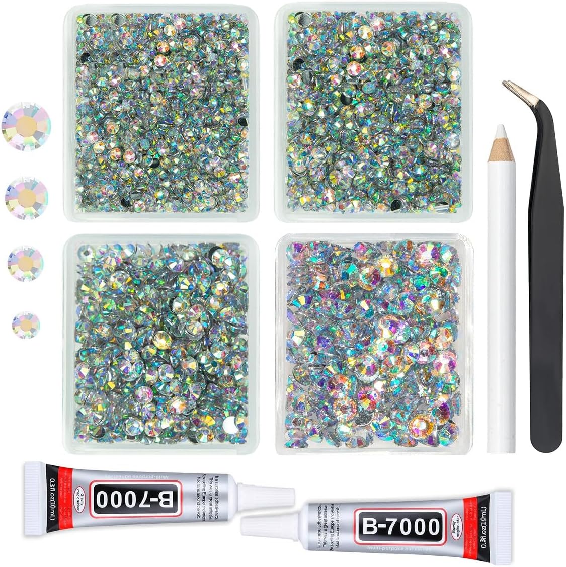 AB Crystal Resin Rhinestones w B7000 Jewelry Glue for Bedazzling Crafting Crystal White AB Flatback Stones 3mm 4mm 5mm 6mm Diamonds Crystals Gems Charms for Nails Face Makeup Tumblers Crafts