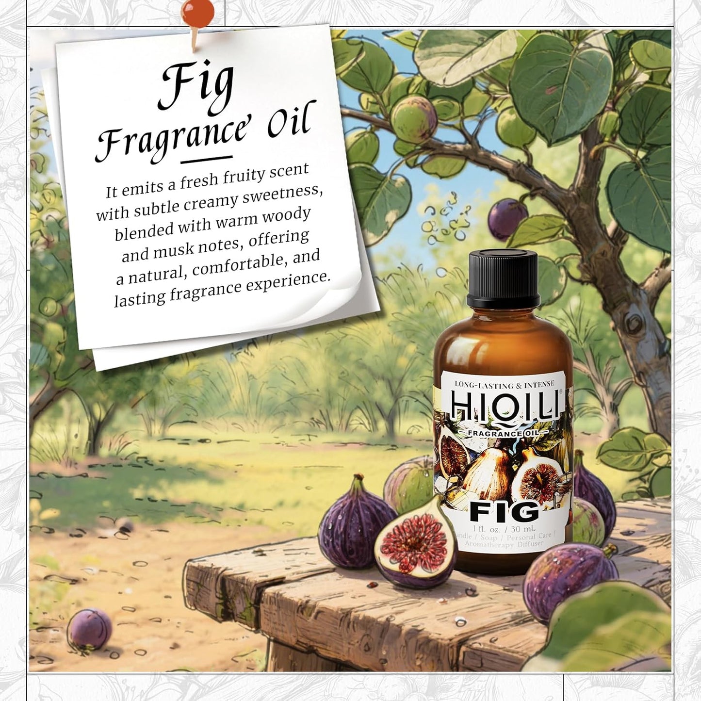 HIQILI Fig Fragrance Oil for Hotel Scent Diffuser, Candle & Soap Making Kit, Add to Skin Care, Bath & Body Products - 1 Fl Oz