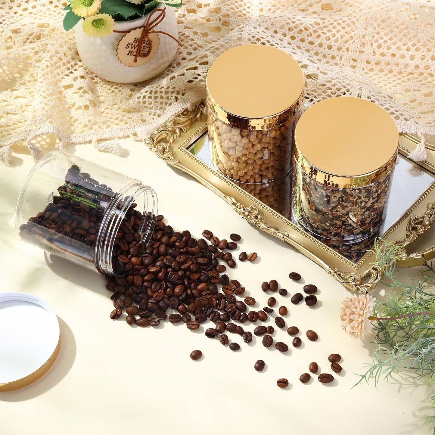 Patelai 4 Pieces Round Wide-mouth Leak Proof Plastic Container Jars with Lids for Travel Storage Makeup Beauty Products Face Creams Oils Salves Ointments DIY Making(16 Ounce,Gold)