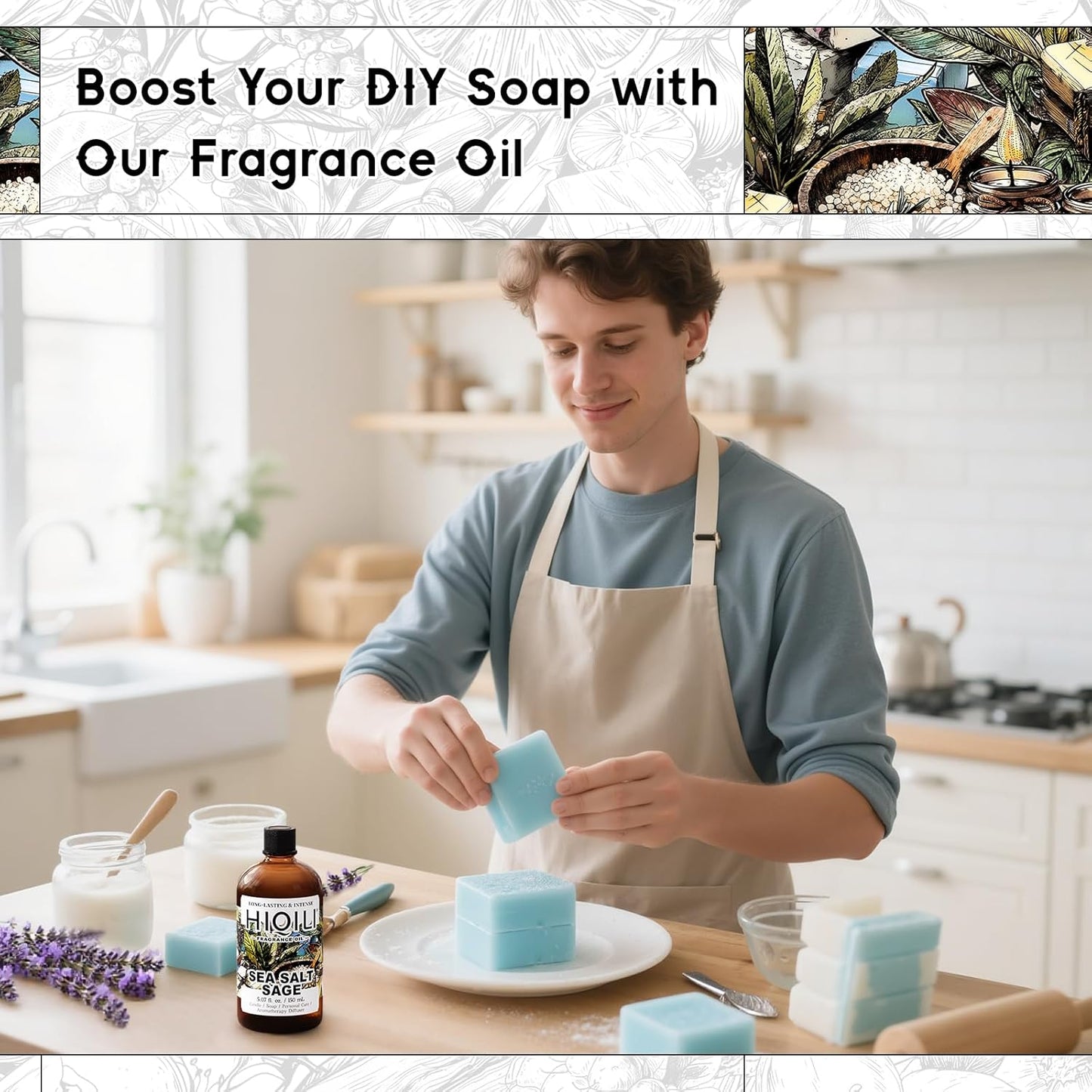 HIQILI Sea Salt Sage Fragrance Oil for Diffuser Use, Candle Making Scents, Soap Making Supplies, Car/Hotel Collection Diffuser Oil - 5.07 Fl Oz