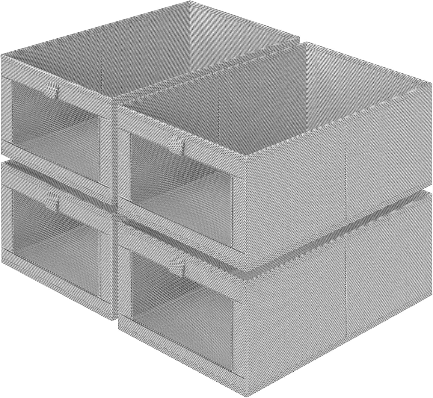 Criusia 4 Pack Linen Closet Organizers and Storage, Closet organizer Large Linen Closet Baskets for Organization, Foldable Storage Containers for Towels, Clothing, Jeans, Books, Shelves,Grey