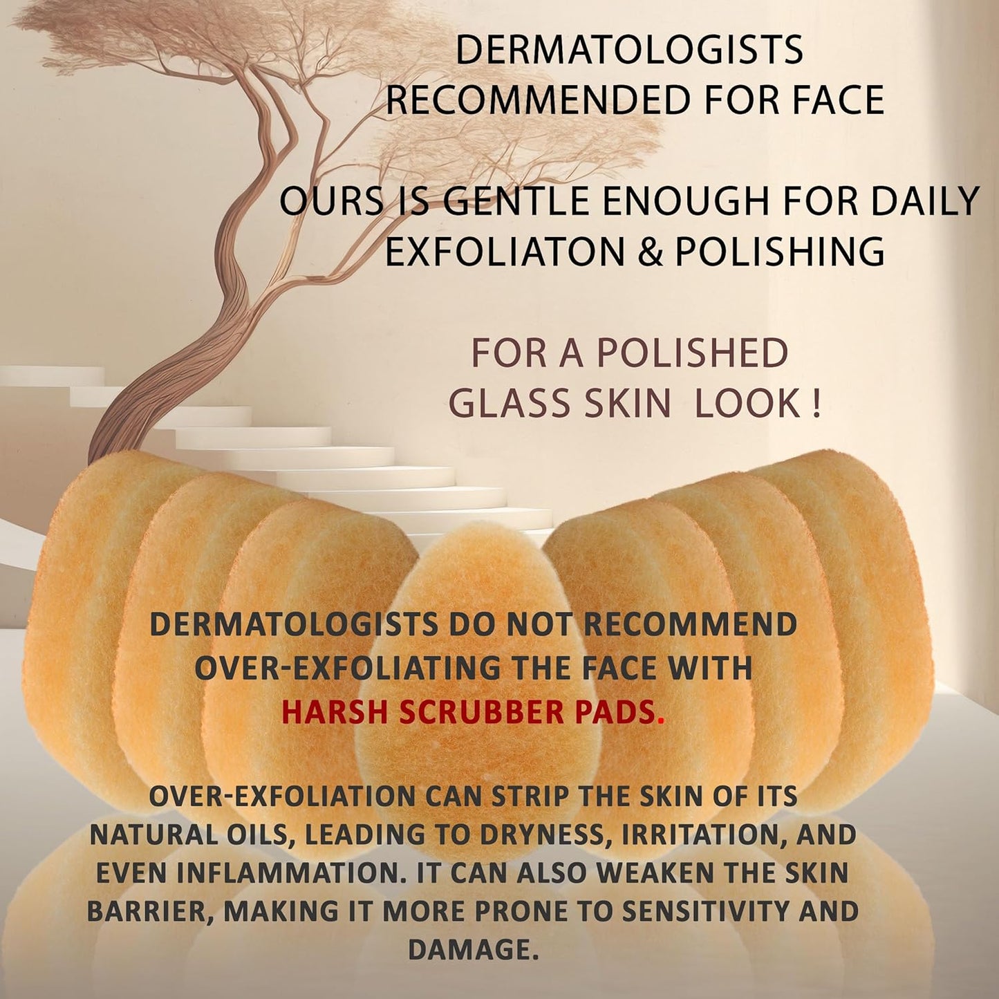 Earth & I - for Sensitive Skin - Gentle Face Exfoliator Puffs, Facial Scrubber for Women, Facial sponges for Washing face Dermatology exfoliating Pads, buf puf Facial Sponge face scrubbers -12ct