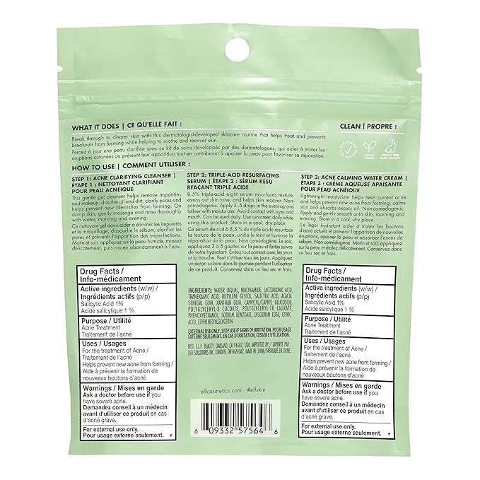 e.l.f. SKIN Blemish Breakthrough Blemish Control Basics Kit, Travel-Size Acne Skincare Routine, Cleanser, Serum & Moisturizer, Vegan & Cruelty-Free