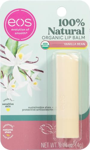 eos 100% Natural & Organic Lip Balm Stick- Vanilla Bean | Dermatologist Recommended for Sensitive Skin | All-Day Moisture Lip Care Products | 0.14 oz
