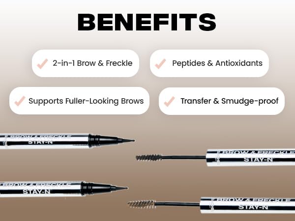 Sacheu Brow & Freckle STAY-N Tinted Eyebrow Gel & Faux Freckle Pen — 2-in-1 Longwear Water Resistant Brows Tint, Cruelty-Free & Vegan, Cold Brew