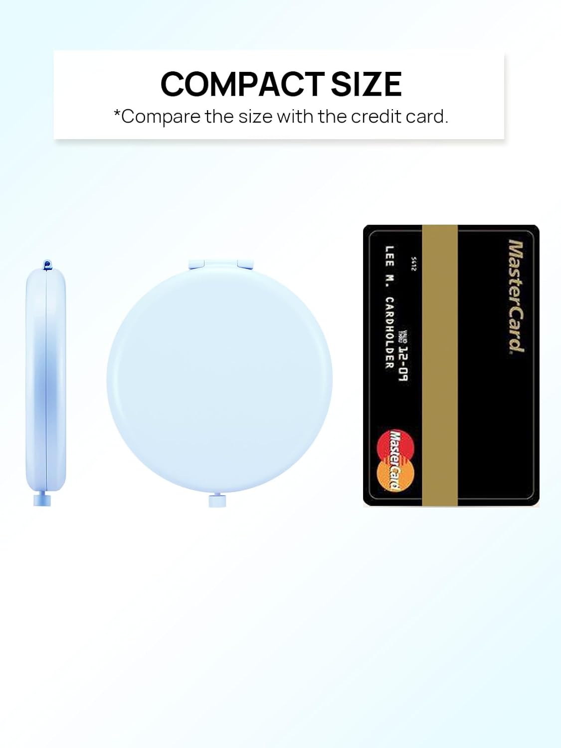 Compact Mirror for Purse, Set of 2 Double-Sided 1X/2X Magnifying Metal Pocket Makeup Mirrors(Round, Light Blue)