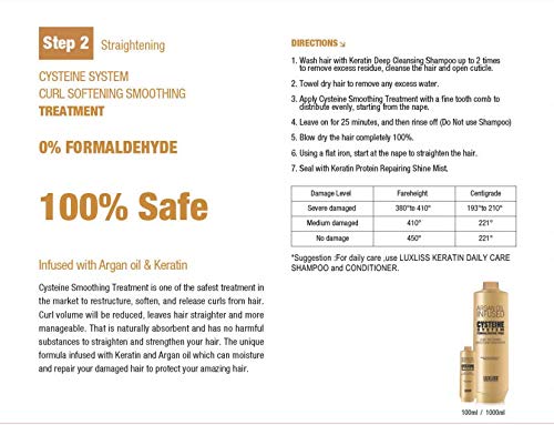 Cysteine System Curl Softening Smoothing Treatment and Keratin Daily Care Shampoo & Conditioner 4PCS Set Professional Results Straightens and Smooths Hair Formaldehyde Free 100% Safe