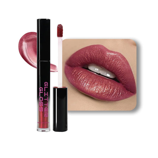 Red Purple Metallic Lipstick for Women,Glitter Sparkling Liquid Lipstick,Long Lasting Waterproof Lightweight Comfortable Non-Drying Bold Dark Lip Gloss for Gothic Stage Makeup,Vegan