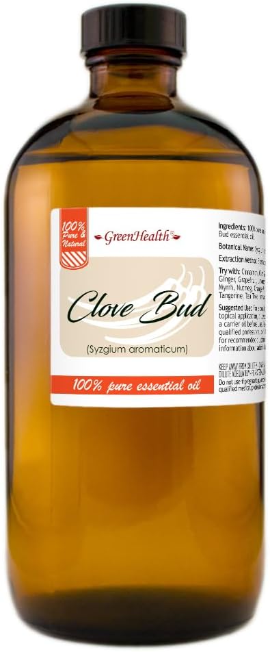 Clove Bud Essential Oil - 16 fl oz (473 ml) Amber Glass Bottle - 100% Pure Essential Oil - GreenHealth