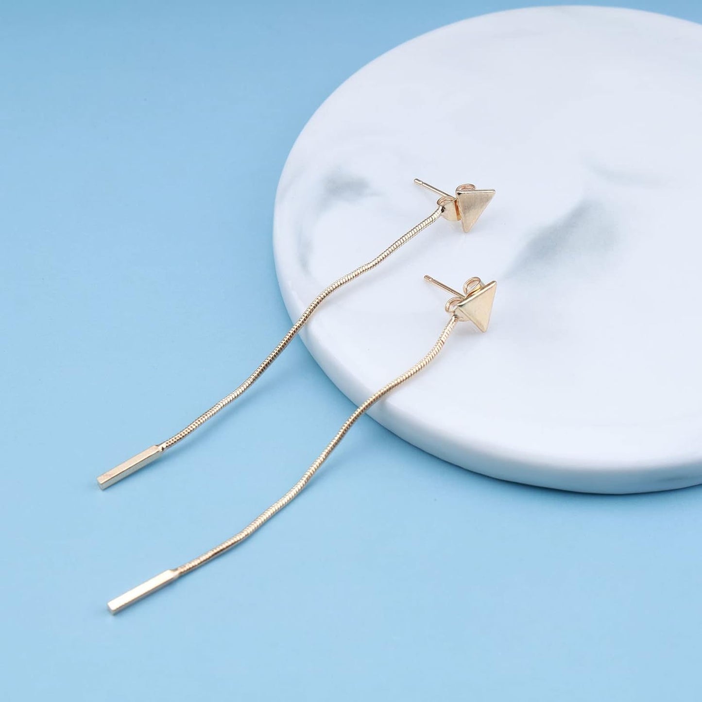 Vintage Bar Drop Earrings Triangle Stud Earrings Round Snake Chain Earrings Gold Long Chain Tassel Earrings Jewelry for Women and Girls