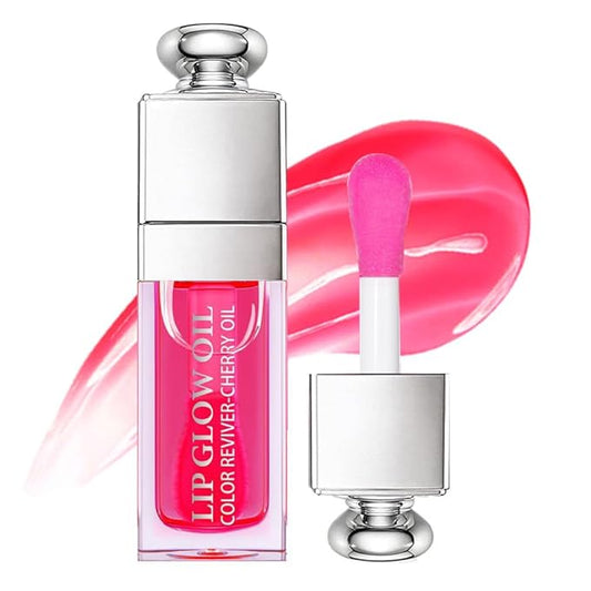 Hydrating Lip Glow Oil, Lip Oil Gloss Transparent Toot Tinted Nourishing Long Lasting Repairing Lightening Lip Lines (CHERRY) 0.2 OZ