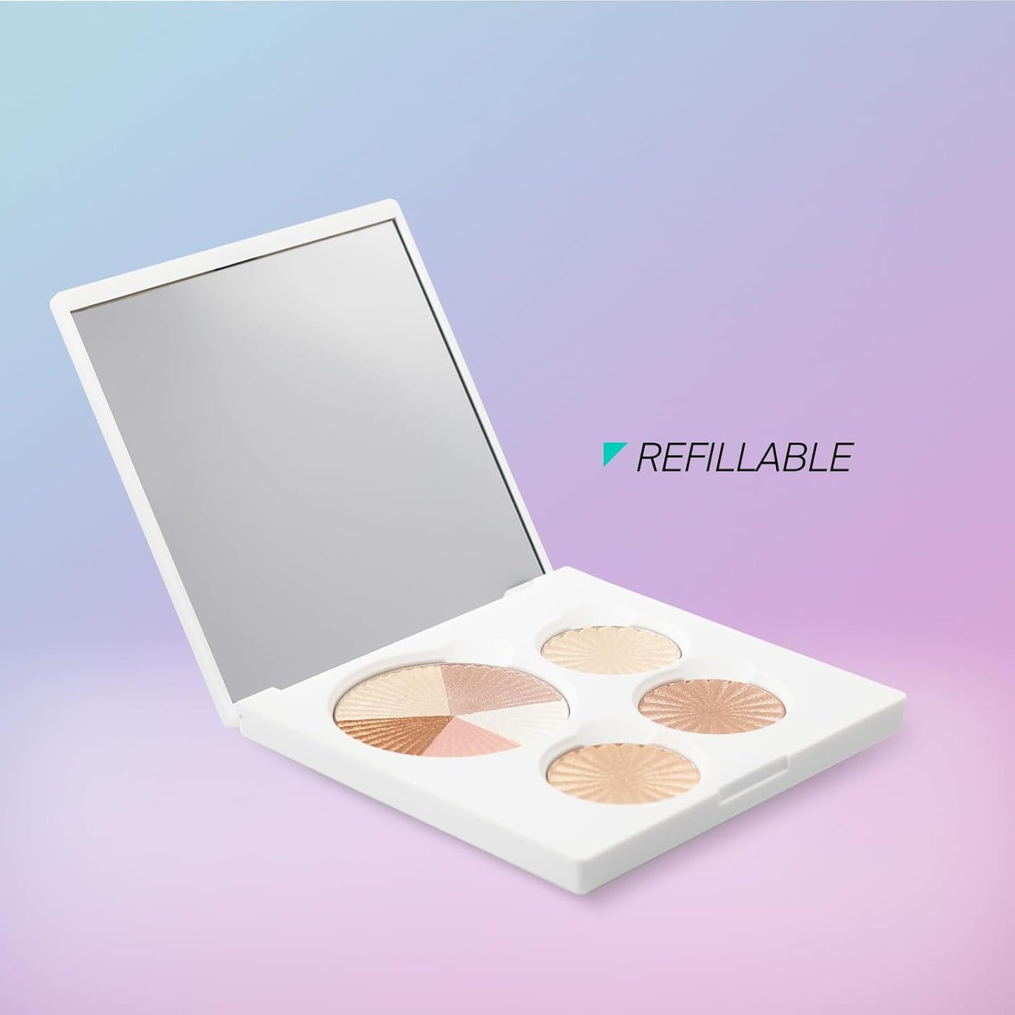 Highlighter Palette Face Makeup | Glow Up - 8 Shades in 4 Pans | Pearl Shimmer Liquid-To-Baked Powder Highlighter | Refillable Pan & Integrated Mirror | Cruelty-Free Beauty Essential |