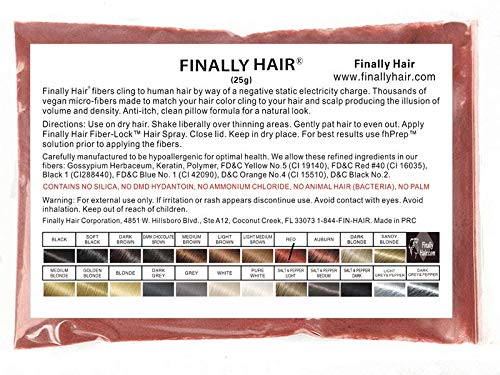 Hair Building Fibers 25 gram (ammonium chloride free) Refill Bag by Finally Hair. Compatible Replacement/Refill for Toppik Xfusion (Red)