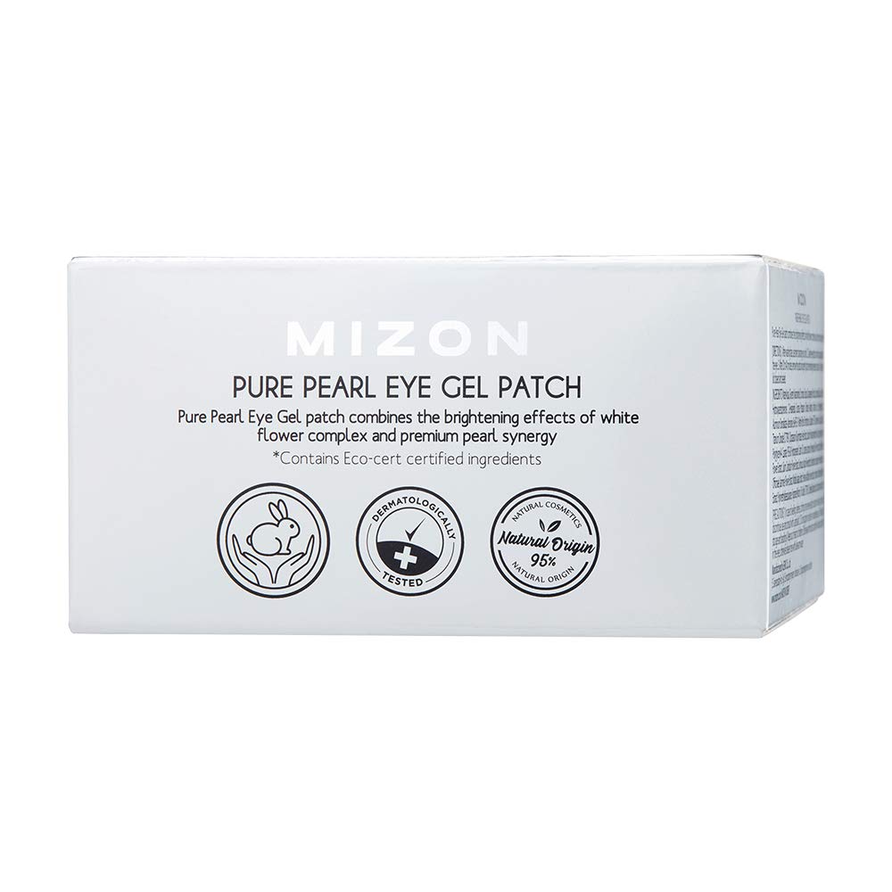 MIZON Pure Pearl Eye Gel Patch with Pearl, Diamond Powder, and Niacinamide for Radiance, Firming, and Nourishment – 60pcs – Improves Dark Circles and Luminosity