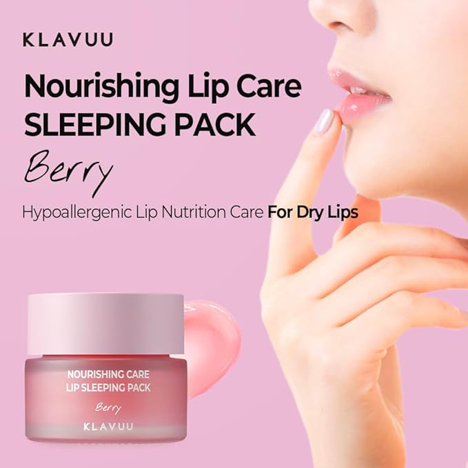 Klavuu Nourishing Care Lip Sleeping Pack(Berry & Berry) - Overnight Exfoliating & Nourishing Lip Treatment Balm for Dry Lips - Natural Moisturizing Lip Oil - Lip Balm to Repair & Protect Lips