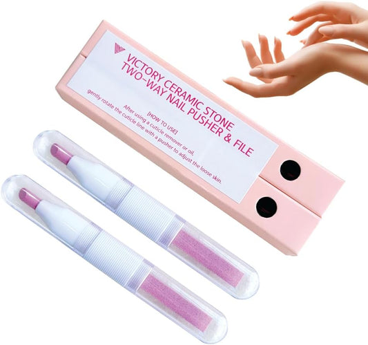 Ceramic Pusher Files for Nails, Manicure Fingernail Files with Cases, Professional Precision Filing Cuticle Remover, Manicure Stick, 2 Pieces