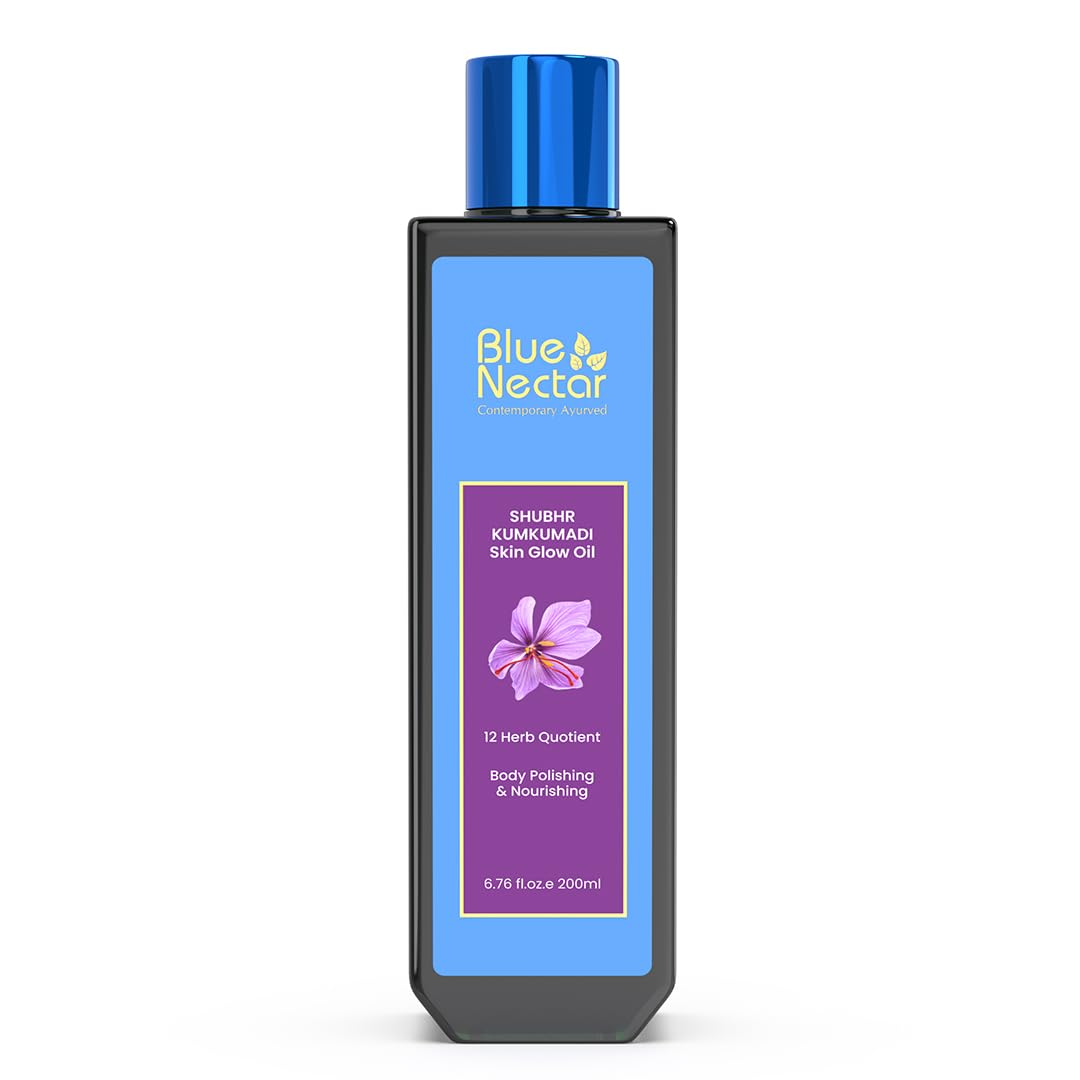 Blue Nectar Kumkumadi Body Oil for Glowing Skin | Moisturizing Body Oil for Dry Skin with Relaxing Aroma | Plant Based Body Oil for Women & Men (12 Herbs, 6.76 fl oz)