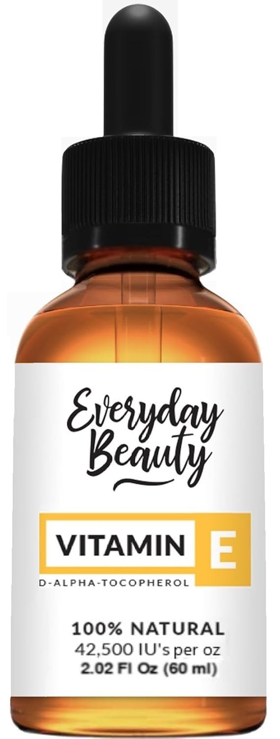 Pure Vitamin E Oil - D-Alpha Tocopherol 100% Pure & All Natural 2.02 Fl Oz Glass Bottle & Dropper 42,500 IU per oz - Thick, Amber Color, Nutty Aroma From Wheat Germ - Face Body Hair