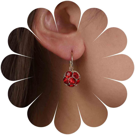 Vintage Ruby Dangle Earrings Red Crystal Ball Earrings Red Ruby Stud Earrings Gold Round Leverback Earring Jewelry for Women