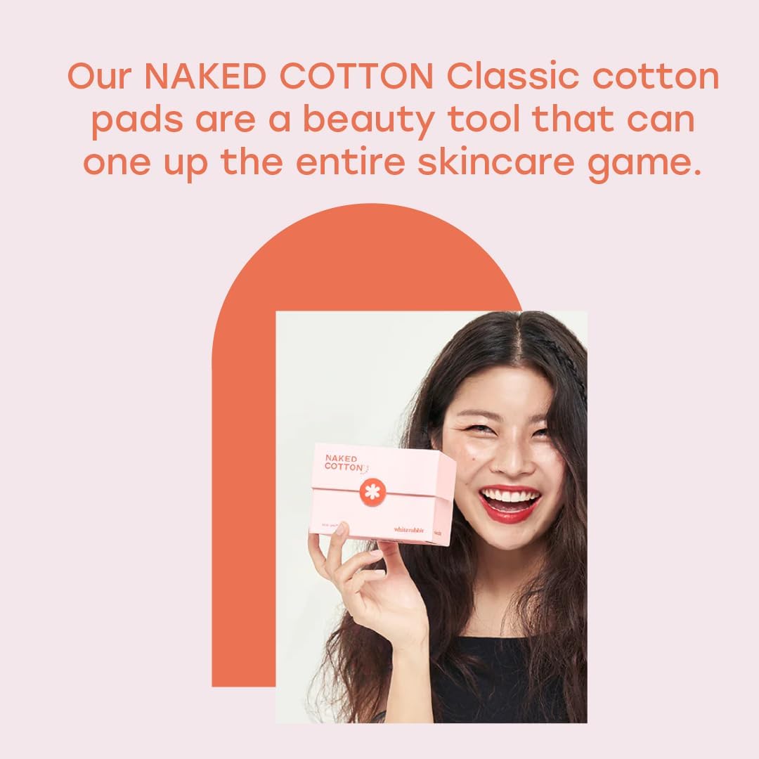 White Rabbit - Naked Cotton Classic - Premium Facial Cotton Pads - for Makeup Remover, Toner, Mask - 100% Cotton, Unbleached, Lint-Free - Extra Soft & Durable - Natural & Cruelty-Free - 500 Count