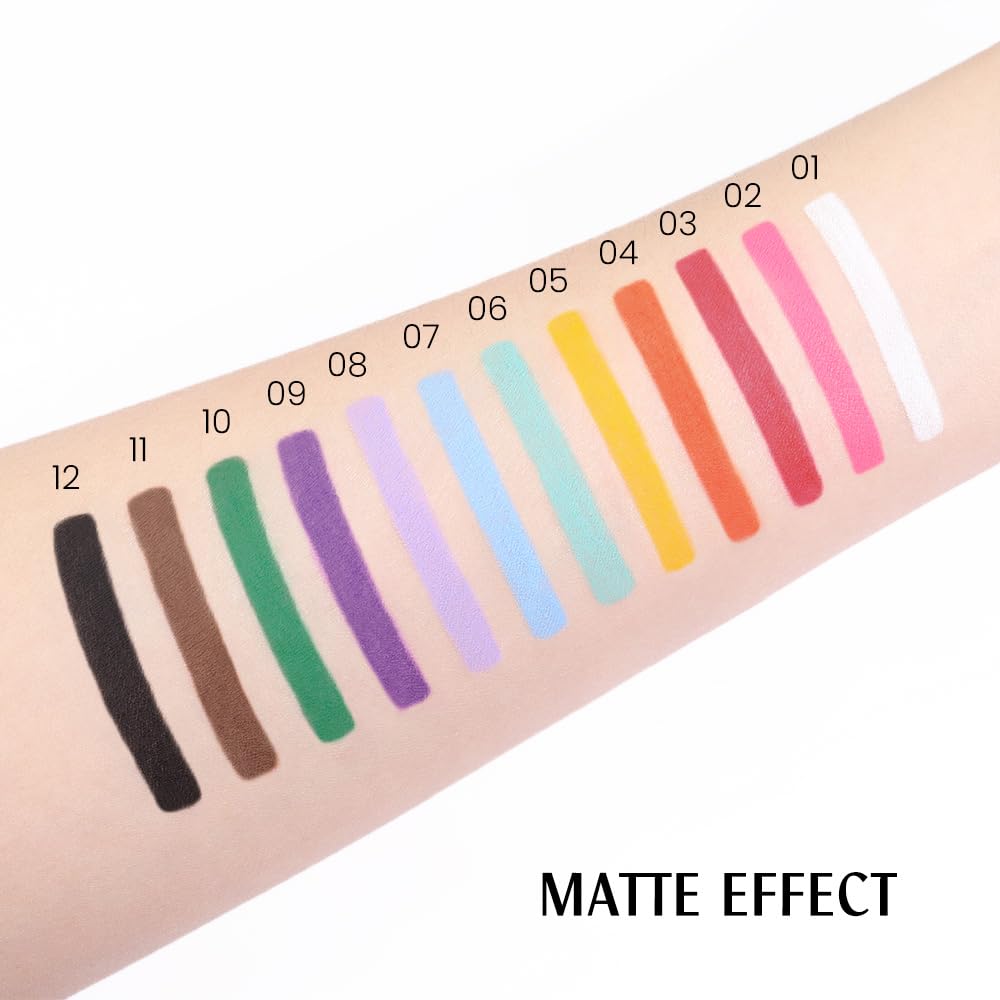 evpct 12Pcs Colored Matte Gel Eyeliner Pencils Set for Women, Green Blue White Black Auburn Yellow Orange Eyeliner Waterline Waterproof lapiz de ojos delineador de ojos contra el agua eye liner Makeup