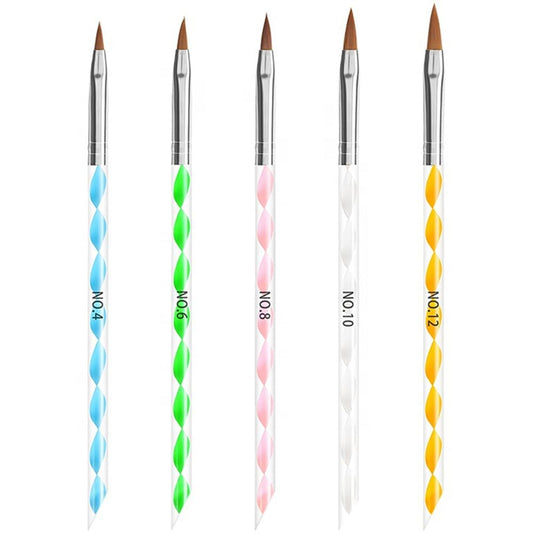 5pcs Nail Art Brushes Set, Nail Art Design Pen Painting Tools with Nail Extension Gel Brush, Nail Polish Brush, Builder Nail Gel Brush, Dotting needle,Adhesive drill pen (Color)